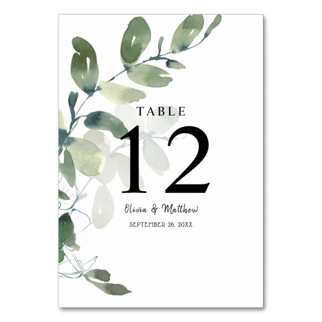 Numéro De Table Elégant Mariage d'aquarelle Eucalyptus (Par défaut)