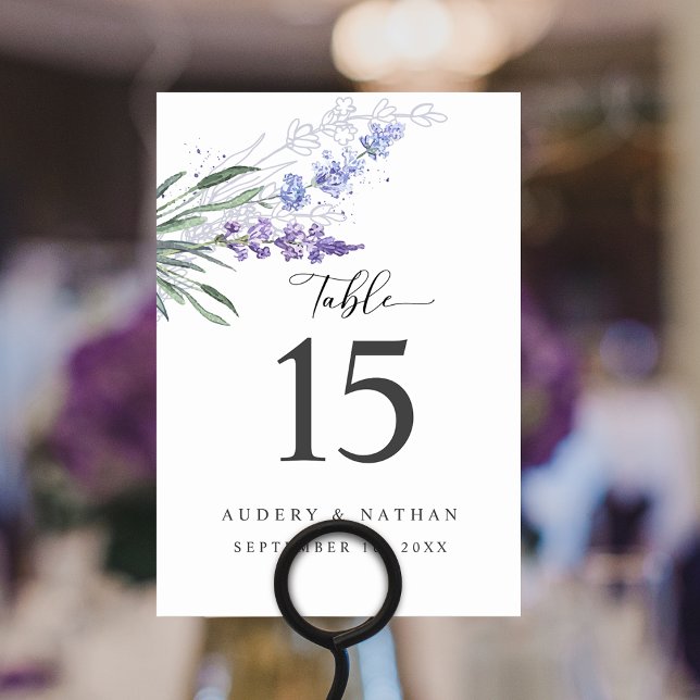Numéro De Table Élégant Mariage d'aquarelle florale de lavande (Elegant Lavender Floral Watercolor Wedding Table Number)