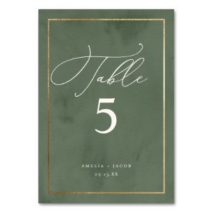 Numéro De Table Élégant Mariage d'aquarelle vert foncé