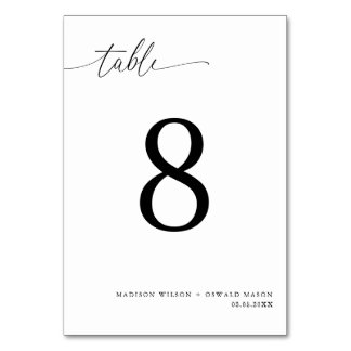 Numéro De Table Élégant Mariage de calligraphie noire moderne 8
