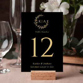 Numéro De Table Élégant Mariage de couronne de monogramme noir et 