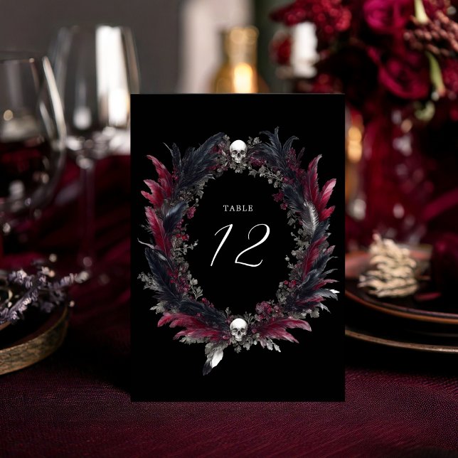 Numéro De Table Élégant Mariage de  de plume rouge noir gothique (Créateur téléchargé)