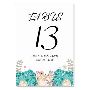 Numéro De Table Élégant Mariage de fleurs bleues