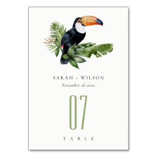 Numéro De Table Élégant Mariage de la faune Toucan de la forêt tro