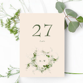 Numéro De Table Élégant Mariage de monogramme de crème Eucalyptus 