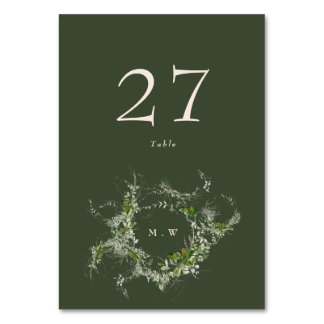Numéro De Table Élégant Mariage de monogramme vert Eucalyptus Wrea