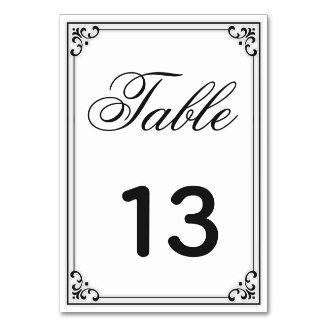 Numéro De Table Élégant Mariage de script moderne noir et blanc (Par défaut)