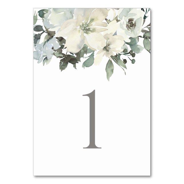 Numéro De Table Élégant Mariage de verdure fleurie de Sage d'ivoir (Par défaut)