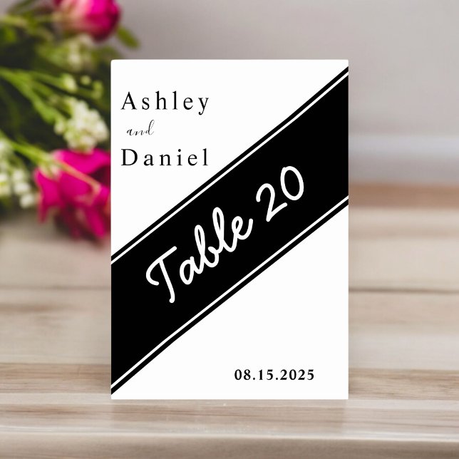 Numéro De Table Élégant Mariage Delicate Noir Et Blanc Moderne (Créateur téléchargé)