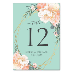 Numéro De Table Élégant Mariage d'or vert à la broche florale