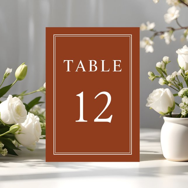 Numéro De Table Élégant Mariage en terre cuite moderne (Modern Elegant Terracotta Wedding Table Number)