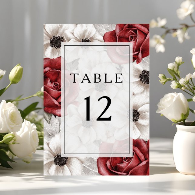 Numéro De Table Élégant Mariage floral de Bourgogne (Elegant Burgundy Floral Wedding Table Number)