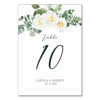 Numéro De Table Élégant Mariage floral Eucalyptus Rose blanche