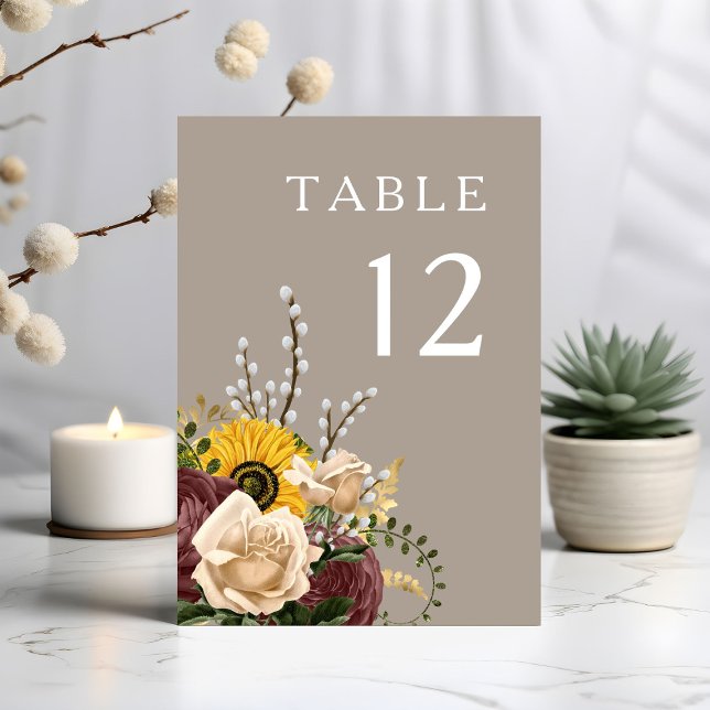 Numéro De Table Élégant Mariage floral Taupe (Elegant Taupe Floral Wedding Table Number)