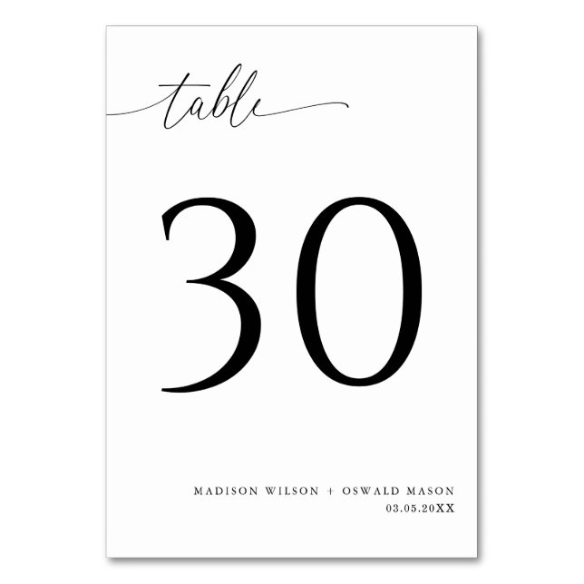 Numéro De Table Élégant Mariage moderne de calligraphie noire 30 (Dos)