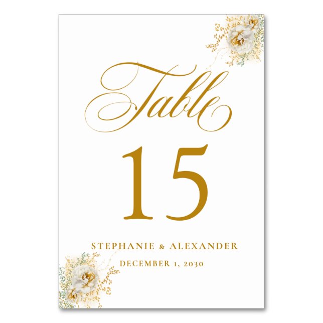 Numéro De Table Élégant Mariage or Script Floral (Par défaut)