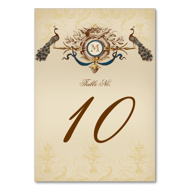 Numéro De Table Élégant Mariage Peacock Vintage (Par défaut)