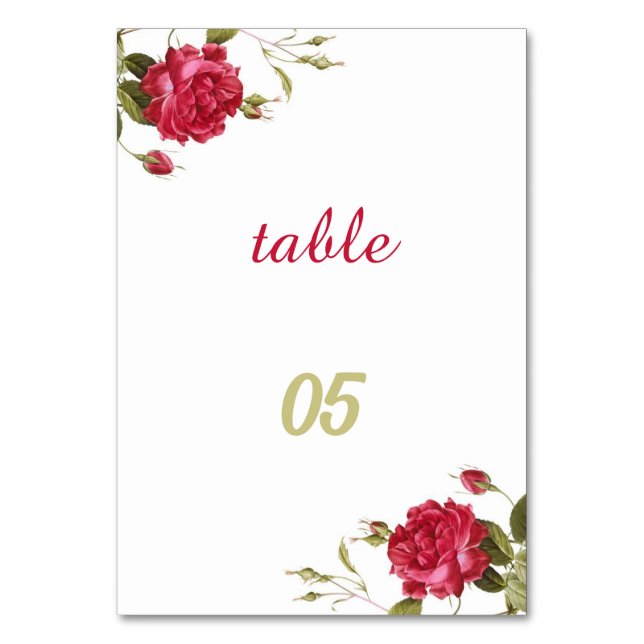 Numéro De Table Élégant Mariage personnalisé Fleur rouge (Par défaut)