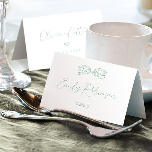 Numéro De Table Élégant Mariage pliable à main verte