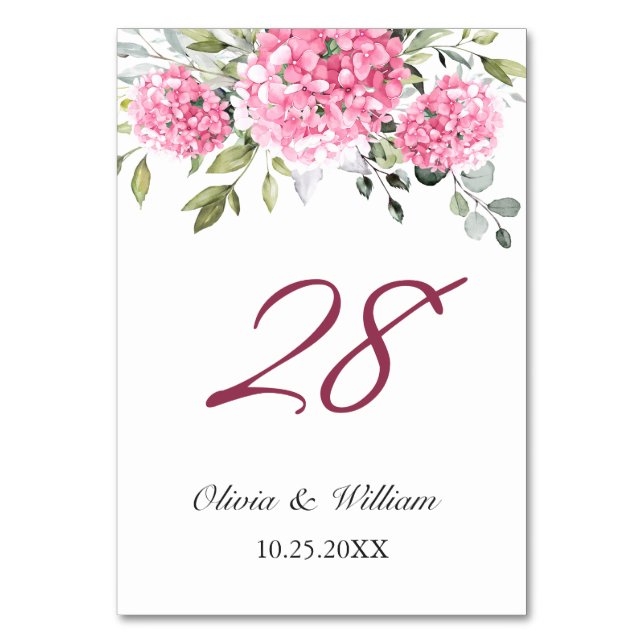 Numéro De Table Élégant Mariage rose pâle Hydrangée Eucalyptus (Par défaut)