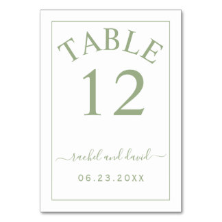 Numéro De Table Elégant mariage vert bordure vert