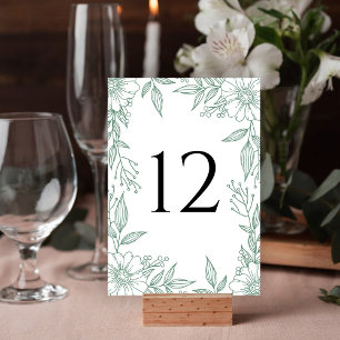Numéro De Table Élégant Mariage vert de trait de ligne florale