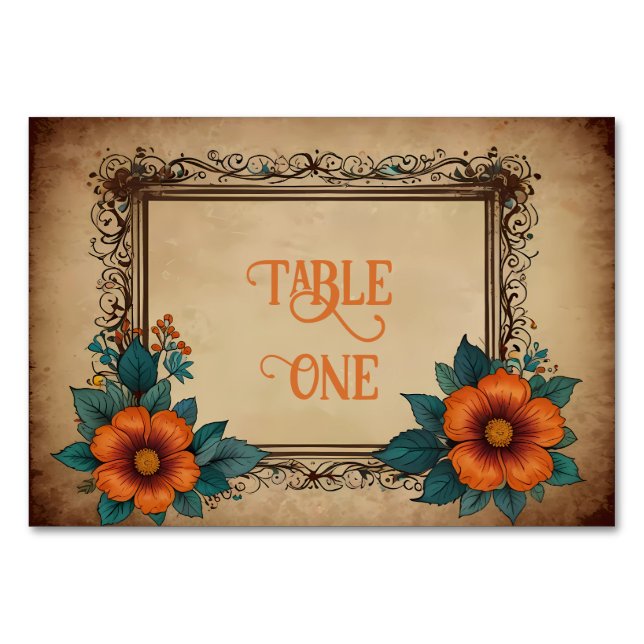 Numéro De Table Élégant Mariage Vintage (Devant)