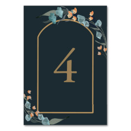 Numéro De Table Élégant marine et botanique bleu poussiéreux