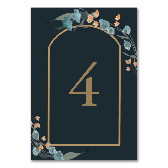 Numéro De Table Élégant marine et botanique bleu poussiéreux (Par défaut)