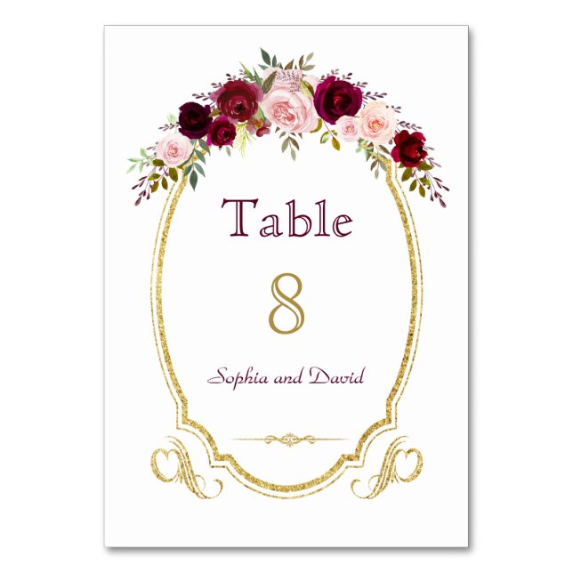 Numéro De Table Elégant Marsala Floral de Bourgogne Numéro de tabl (Par défaut)
