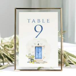 Numéro De Table Elegant Mediterranean Watercolor Wedding