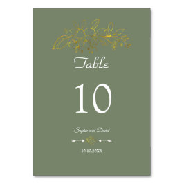 Numéro De Table Elegant Minimal Gold Floral Sage Green Wedding