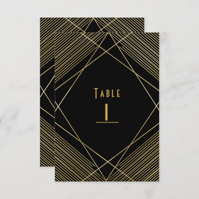 Numéro de table élégant moderne Gold & Black Glam  (Devant / Derrière)