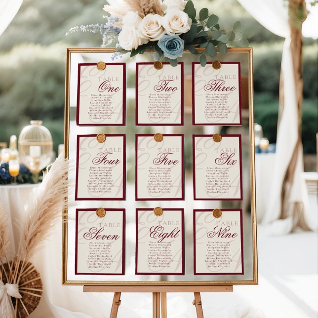 Numéro De Table Elegant Monogram Deep red Table Seating Chart (Créateur téléchargé)