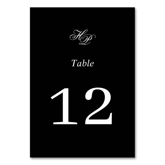 Numéro De Table Élégant Monogramme Mariage noir et blanc (Par défaut)