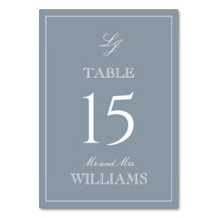 Numéro De Table Élégant Monogramme moderne Script Dusty Blue Maria