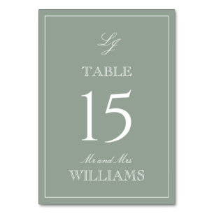 Numéro De Table Élégant Monogramme moderne Script Sage Mariage ver