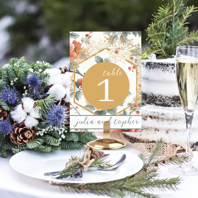 Numéro De Table Élégant Noël Rouge Floral Mariage (Créateur téléchargé)