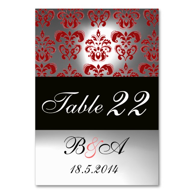 NUMÉRO DE TABLE ÉLÉGANT NOIR BLANC BLANC DAMASK MONOGRAM (Dos)