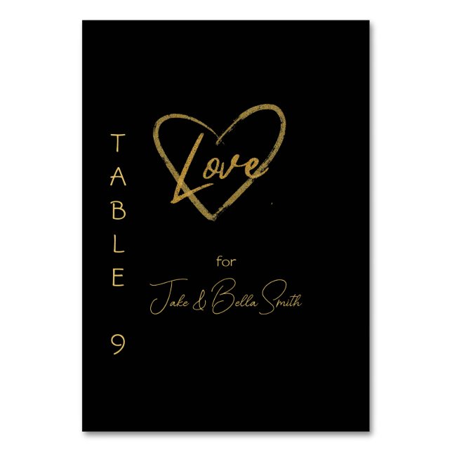 Numéro De Table Elégant noir brillant amour Mariage de coeur noir  (Par défaut)