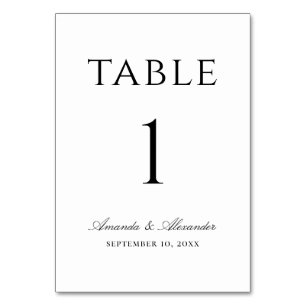 Numéro De Table Elégant noir et blanc simple mariage minimaliste