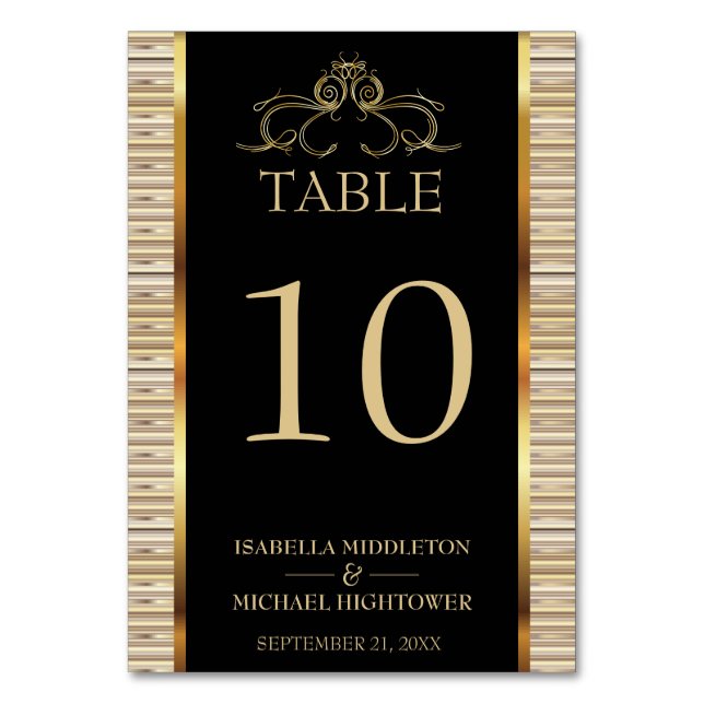 Numéro De Table Élégant noir et or métal (Par défaut)