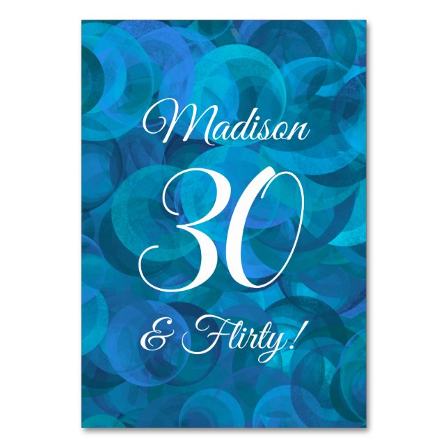 Numéro De Table Elégant Ocean Blue 30 & Flirty Birthday Party (Par défaut)