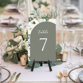 Numéro De Table Elegant Olive Green Watercolor Floral Arch Wedding