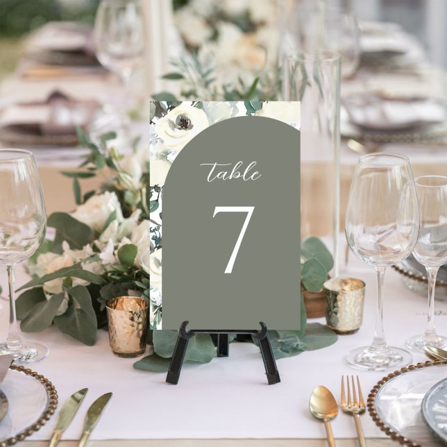 Numéro De Table Elegant Olive Green Watercolor Floral Arch Wedding (Créateur téléchargé)
