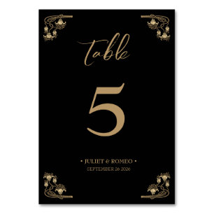 Numéro De Table Elégant or Art Déco sur mariage noir