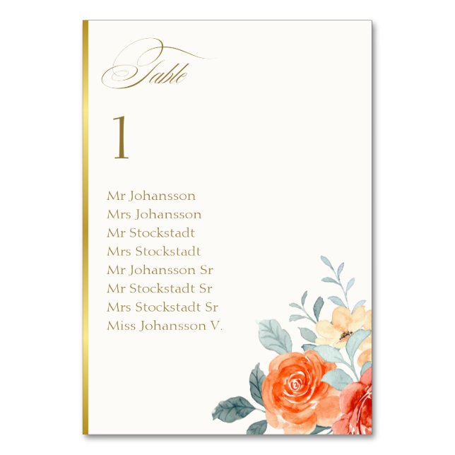 Numéro De Table Élégant or Blush Floral Script Mariage (Par défaut)