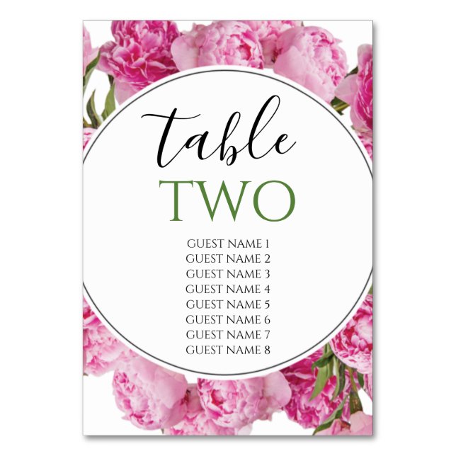 Numéro De Table Elégant Peonies Roses Mariages Nom d'invité (Par défaut)