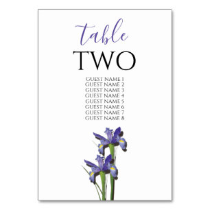 Numéro De Table Élégant Purple Iris Mariage Nom d'invité