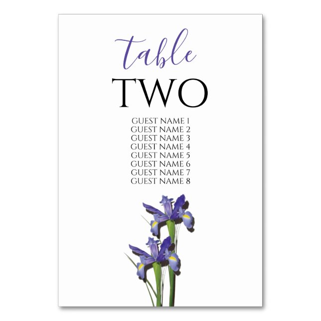 Numéro De Table Élégant Purple Iris Mariage Nom d'invité (Par défaut)